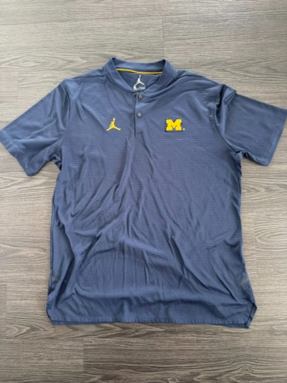 Jordan Brand Michigan Wolverines Snap Button Polo Men's Size L Navy Textured